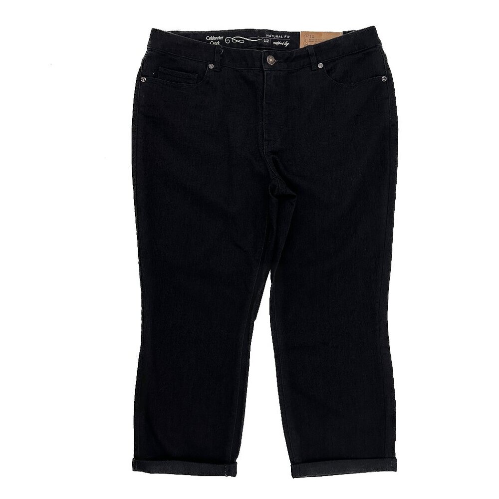 NEW Coldwater Creek Natural‎ Fit Cuffed Cropped Leg Women's size 12 Black Jeans